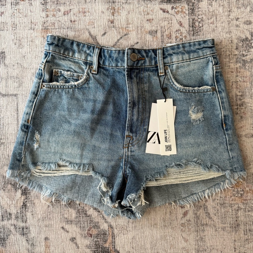 *NWT* ZARA ZW THE CUT OFF SHORTS BLUE SIZE 4 (36)